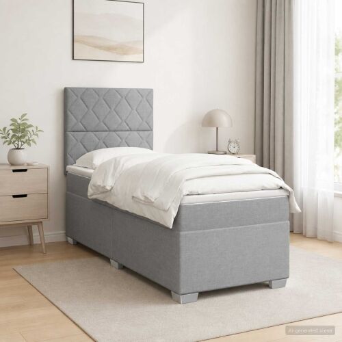 Boxspring krevet s madracem Svjetlosiva Jjedan Tkanina - Svjetlosiva Jjedan Dizajn s rombovima Cijena