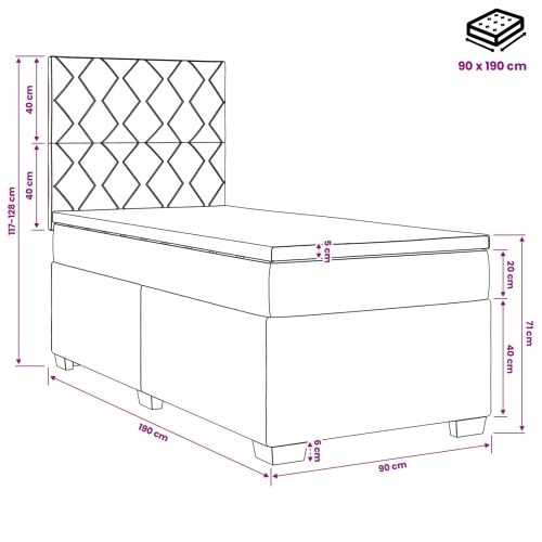 Boxspring krevet s madracem Tamnosiva Jjedan Tkanina - Tamnosiva Jjedan Dizajn s rombovima Cijena