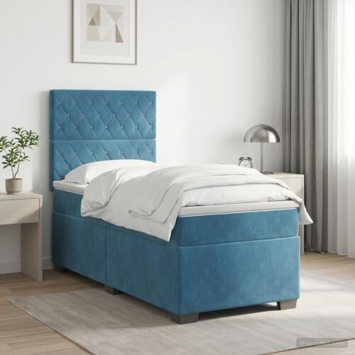 Boxspring krevet s madracem Plava 80 x 200 cm Baršun - Plava 80 x 200 cm Kristal s dugmadima Cijena