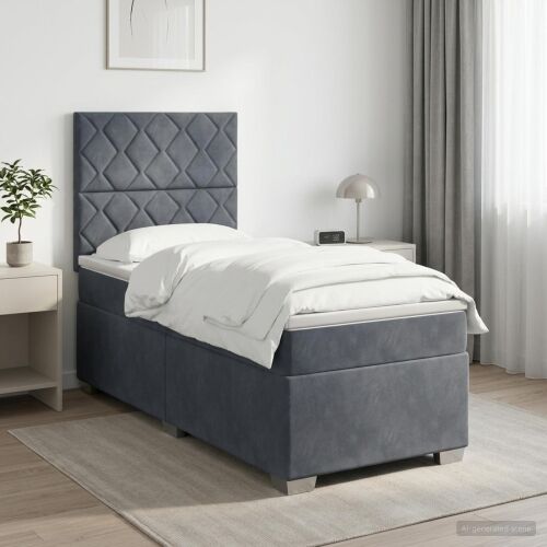 Boxspring krevet s madracem Tamnosiva 80 x 200 cm Baršun - Tamnosiva 80 x 200 cm Dizajn s rombovima Cijena