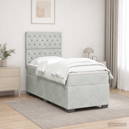 Boxspring krevet s madracem Svjetlosiva 90 x 190 cm Baršun - Svjetlosiva 90 x 190 cm Kristal s dugmadima Cijena