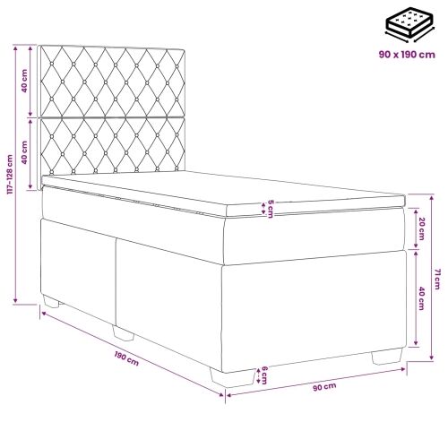 Boxspring krevet s madracem Plava 90 x 190 cm Baršun - Plava 90 x 190 cm Kristal s dugmadima Cijena