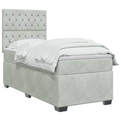 Boxspring krevet s madracem Svjetlosiva 90 x 200 cm Baršun - Svjetlosiva 90 x 200 cm Kristal s dugmadima Cijena