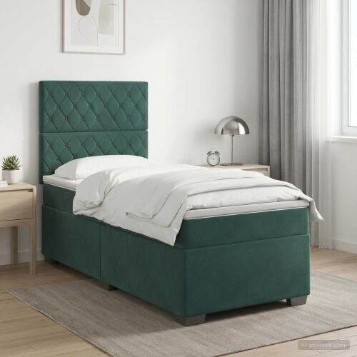 Boxspring krevet s madracem Tamnozelena 90 x 200 cm Baršun - Tamnozelena 90 x 200 cm Kristal s dugmadima Cijena