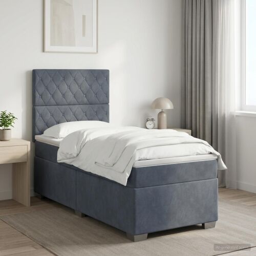 Boxspring krevet s madracem Tamnosiva 100 x 200 cm Baršun - Tamnosiva 100 x 200 cm Kristal s dugmadima Cijena