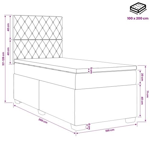 Boxspring krevet s madracem Plava 100 x 200 cm Baršun - Plava 100 x 200 cm Kristal s dugmadima Cijena