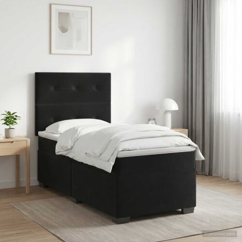 Boxspring krevet s madracem Crna 100 x 200 cm Baršun - Crna 100 x 200 cm Prošiveno gumbima Cijena