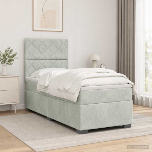 Boxspring krevet s madracem Svjetlosiva 100 x 200 cm Baršun - Svjetlosiva 100 x 200 cm Dizajn s rombovima Cijena