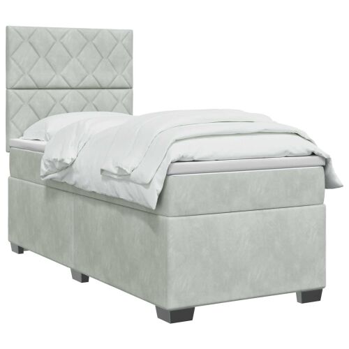 Boxspring krevet s madracem Svjetlosiva 100 x 200 cm Baršun - Svjetlosiva 100 x 200 cm Dizajn s rombovima Cijena