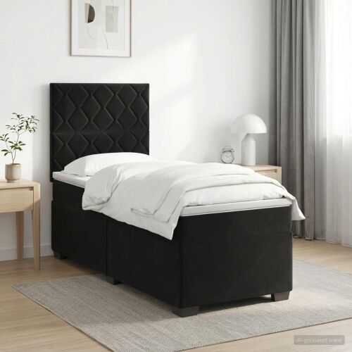 Boxspring krevet s madracem Crna 100 x 200 cm Baršun - Crna 100 x 200 cm Dizajn s rombovima Cijena