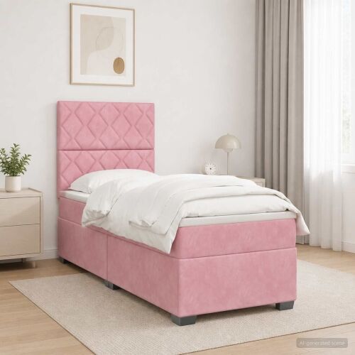 Boxspring krevet s madracem Ružičasta 100 x 200 cm Baršun - Ružičasta 100 x 200 cm Dizajn s rombovima Cijena