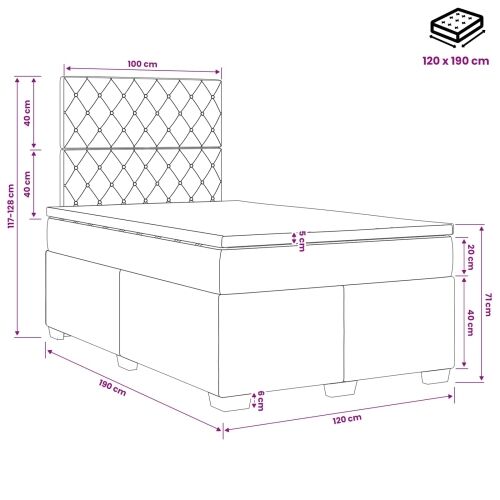 Boxspring krevet s madracem Tamnosiva 120 x 190 cm Baršun - Tamnosiva 120 x 190 cm Kristal s dugmadima Cijena