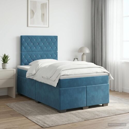 Boxspring krevet s madracem Plava 120 x 190 cm Baršun - Plava 120 x 190 cm Kristal s dugmadima Cijena