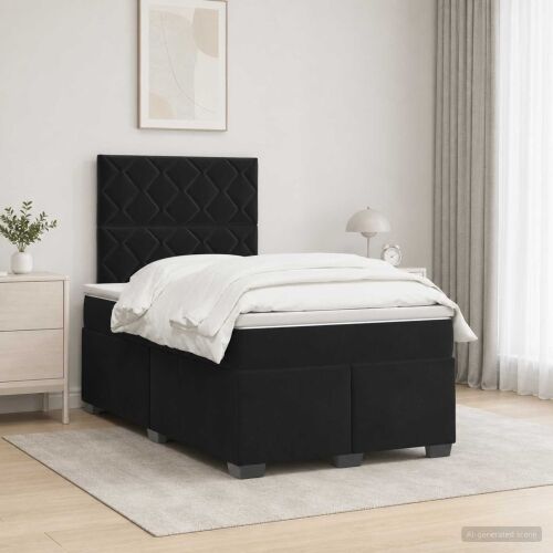 Boxspring krevet s madracem Crna 120 x 190 cm Baršun - Crna 120 x 190 cm Dizajn s rombovima Cijena