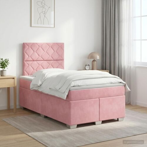 Boxspring krevet s madracem Ružičasta 120 x 200 cm Baršun - Ružičasta 120 x 200 cm Dizajn s rombovima Cijena