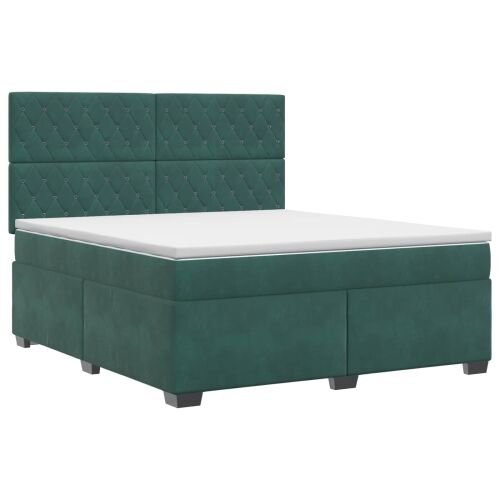 Boxspring krevet s madracem Tamnozelena 140 x 190 cm Baršun - Tamnozelena 140 x 190 cm Kristal s dugmadima Cijena