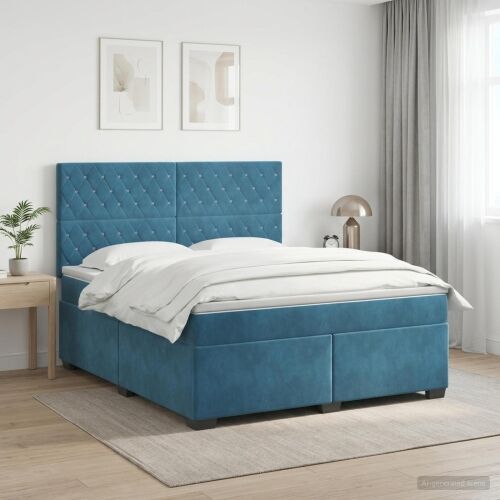 Boxspring krevet s madracem Plava 140 x 190 cm Baršun - Plava 140 x 190 cm Kristal s dugmadima Cijena