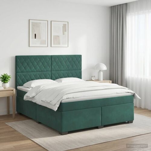 Boxspring krevet s madracem Tamnozelena 140 x 200 cm Baršun - Tamnozelena 140 x 200 cm Kristal s dugmadima Cijena