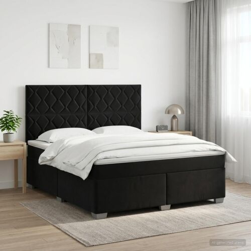 Boxspring krevet s madracem Crna 140 x 200 cm Baršun - Crna 140 x 200 cm Dizajn s rombovima Cijena