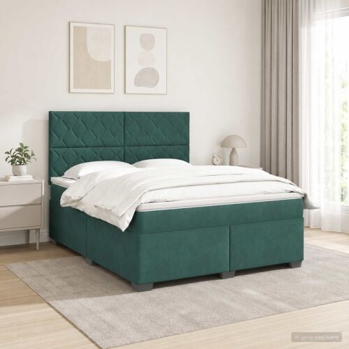 Boxspring krevet s madracem Tamnozelena 140 x 200 cm Baršun - Tamnozelena 140 x 200 cm Dizajn s rombovima Cijena