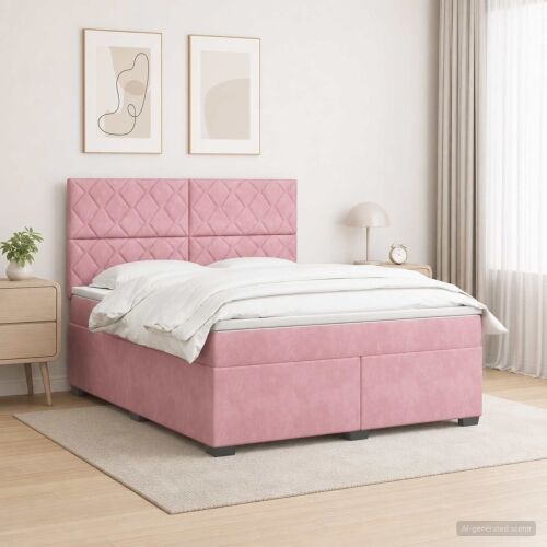 Boxspring krevet s madracem Ružičasta 140 x 200 cm Baršun - Ružičasta 140 x 200 cm Dizajn s rombovima Cijena