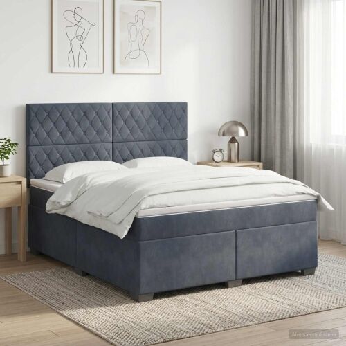Boxspring krevet s madracem Tamnosiva 160 x 200 cm Baršun - Tamnosiva 160 x 200 cm Kristal s dugmadima Cijena