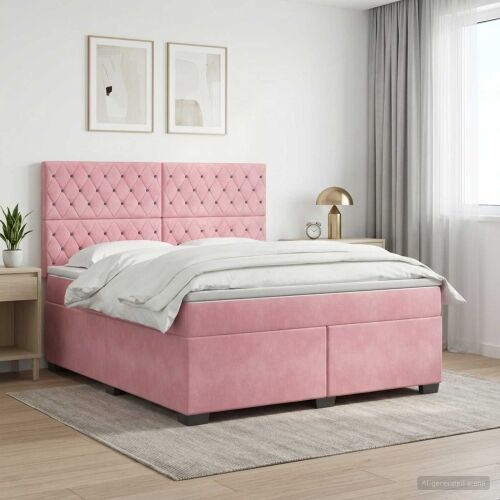 Boxspring krevet s madracem Ružičasta 160 x 200 cm Baršun - Ružičasta 160 x 200 cm Kristal s dugmadima Cijena