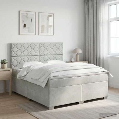 Boxspring krevet s madracem Svjetlosiva 160 x 200 cm Baršun - Svjetlosiva 160 x 200 cm Dizajn s rombovima Cijena
