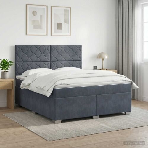 Boxspring krevet s madracem Tamnosiva 160 x 200 cm Baršun - Tamnosiva 160 x 200 cm Dizajn s rombovima Cijena
