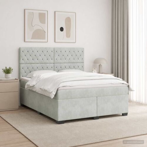 Boxspring krevet s madracem Svjetlosiva 180 x 200 cm Baršun - Svjetlosiva 180 x 200 cm Kristal s dugmadima Cijena