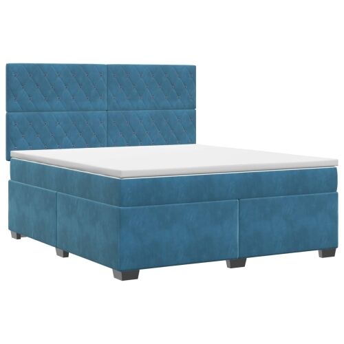 Boxspring krevet s madracem Plava 180 x 200 cm Baršun - Plava 180 x 200 cm Kristal s dugmadima Cijena