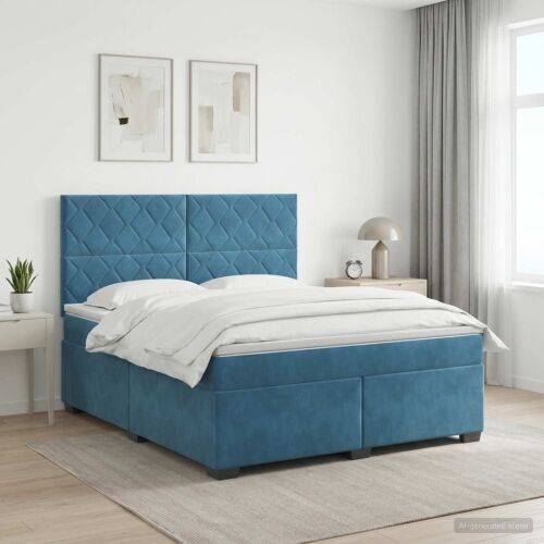 Boxspring krevet s madracem Plava 180 x 200 cm Baršun - Plava 180 x 200 cm Dizajn s rombovima Cijena