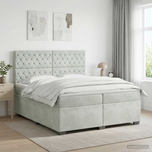 Boxspring krevet s madracem Svjetlosiva 200 x 200 cm Baršun - Svjetlosiva 200 x 200 cm Kristal s dugmadima Cijena