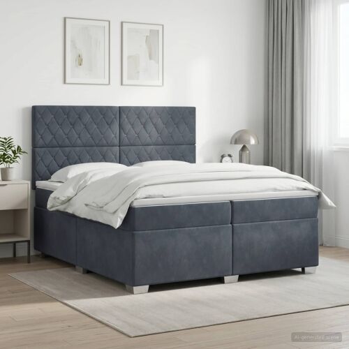 Boxspring krevet s madracem Tamnosiva 200 x 200 cm Baršun - Tamnosiva 200 x 200 cm Kristal s dugmadima Cijena