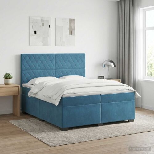 Boxspring krevet s madracem Plava 200 x 200 cm Baršun - Plava 200 x 200 cm Kristal s dugmadima Cijena