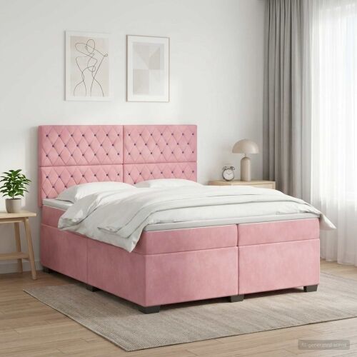 Boxspring krevet s madracem Ružičasta 200 x 200 cm Baršun - Ružičasta 200 x 200 cm Kristal s dugmadima Cijena