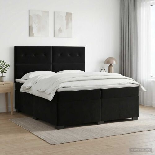Boxspring krevet s madracem Crna 200 x 200 cm Baršun - Crna 200 x 200 cm Prošiveno gumbima Cijena