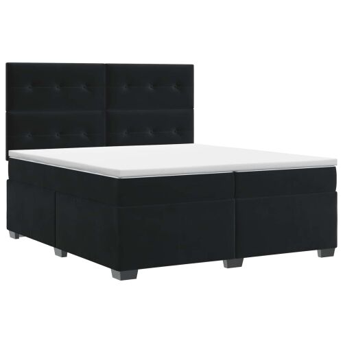 Boxspring krevet s madracem Crna 200 x 200 cm Baršun - Crna 200 x 200 cm Prošiveno gumbima Cijena