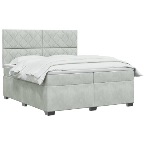 Boxspring krevet s madracem Svjetlosiva 200 x 200 cm Baršun - Svjetlosiva 200 x 200 cm Dizajn s rombovima Cijena
