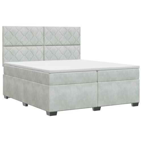 Boxspring krevet s madracem Svjetlosiva 200 x 200 cm Baršun - Svjetlosiva 200 x 200 cm Dizajn s rombovima Cijena