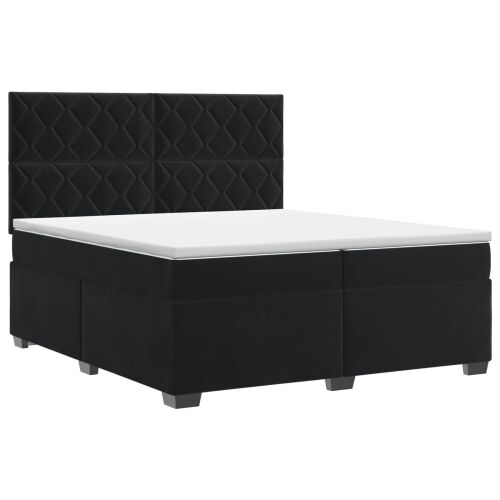 Boxspring krevet s madracem Crna 200 x 200 cm Baršun - Crna 200 x 200 cm Dizajn s rombovima Cijena