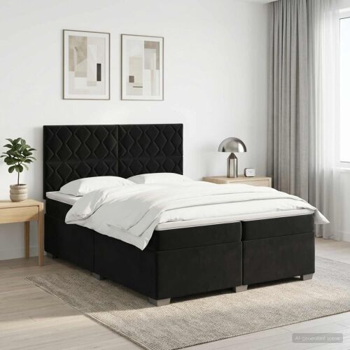 Boxspring krevet s madracem Crna 200 x 200 cm Baršun - Crna 200 x 200 cm Dizajn s rombovima Cijena