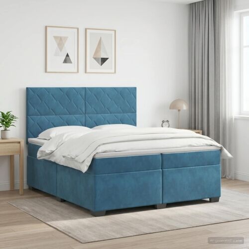 Boxspring krevet s madracem Plava 200 x 200 cm Baršun - Plava 200 x 200 cm Dizajn s rombovima Cijena
