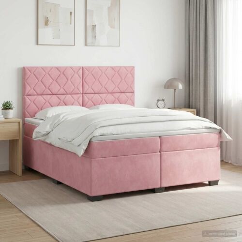Boxspring krevet s madracem Ružičasta 200 x 200 cm Baršun - Ružičasta 200 x 200 cm Dizajn s rombovima Cijena