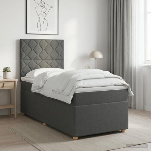 Boxspring krevet s madracem Tamnosiva 90 x 190 cm Tkanina - Tamnosiva 90 x 190 cm Dizajn s rombovima Cijena