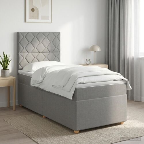 Boxspring krevet s madracem Svjetlosiva 90 x 200 cm Tkanina - Svjetlosiva 90 x 200 cm Dizajn s rombovima Cijena