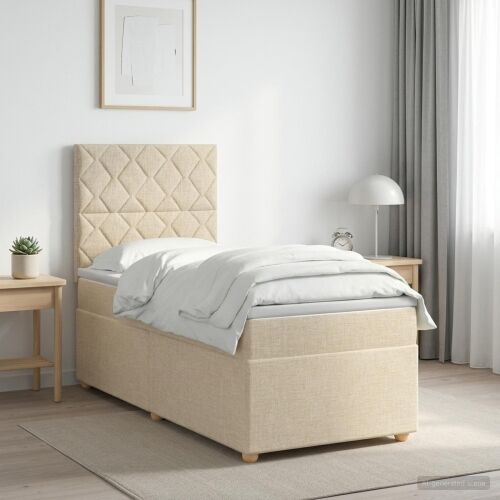 Boxspring krevet s madracem Krem 90 x 200 cm Tkanina - Krem 90 x 200 cm Dizajn s rombovima Cijena