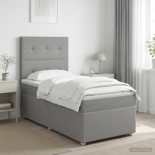 Boxspring krevet s madracem Svjetlosiva 100 x 200 cm Tkanina - Svjetlosiva 100 x 200 cm Prošiveno gumbima Cijena
