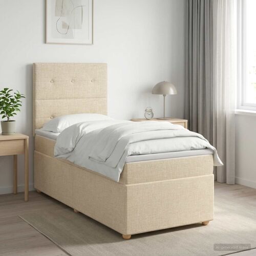 Boxspring krevet s madracem Krem 100 x 200 cm Tkanina - Krem 100 x 200 cm Prošiveno gumbima Cijena