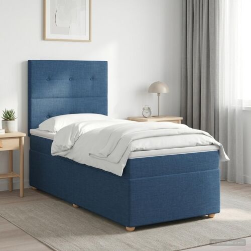 Boxspring krevet s madracem Plava 100 x 200 cm Tkanina - Plava 100 x 200 cm Prošiveno gumbima Cijena